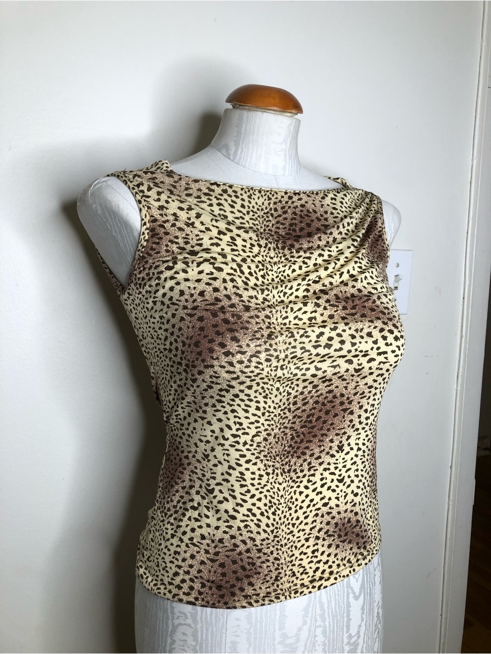 Sleeveless Cream and Brown Animal Print Shell Top